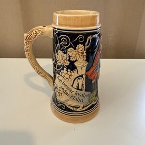 Vintage West Germany Beer Stein 2026 Cobalt Blue Relief Tavern Scene Stoneware